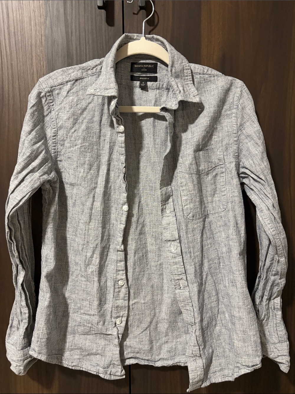 Banana Republic Light Gray Linen-Blend Casual Button-Down Shirt
